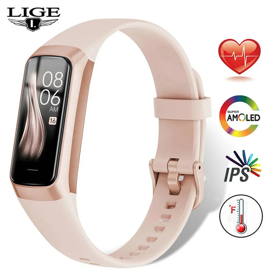 LIGE Amoled Smart Watch Smartwatch Band Women Heart Rate Blood Waterproof Connected Smart Bracelet Sport Fitness Tracker  Watch.