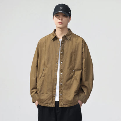 Autumn Fashion Vintage Shirt Style Jacket Men Streetwear Loose Casual Plus Size Washed Cotton Cargo Jacket Man Coat Outerwear