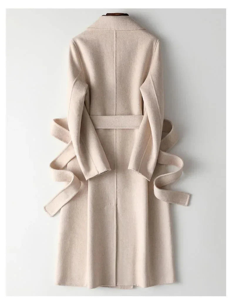 Modischer doppelseitiger Wollmantel für Damen, schmale Passform, mittellang, neue Herbst- und Winterkollektion, stilvoll.