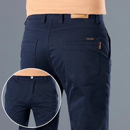 Men's High Quality Pure Cotton Classic Solid Color Casual Pants Business Stretch Slim Straight Brand Trousers Male Autumn New