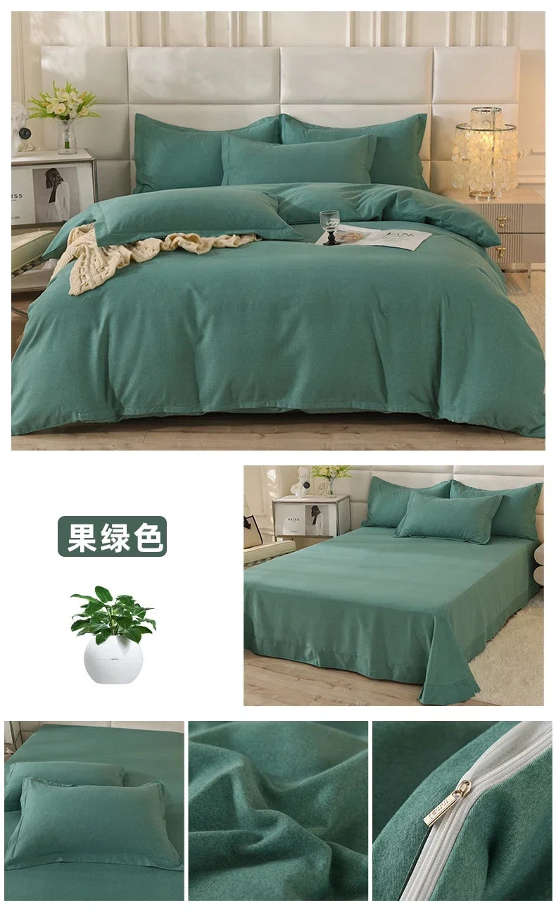 2024 new light luxury solid color thickened cotton abraded four-piece set, pure cotton warm, available in autumn and winter.