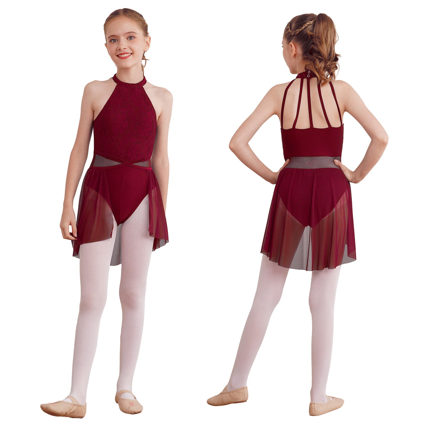 Mädchen Ballett Gymnastik Trikot lyrischen Tanz kleid ärmellose florale Spitze Tutu Tanz kleidung für Eiskunstlauf Bühnen performance