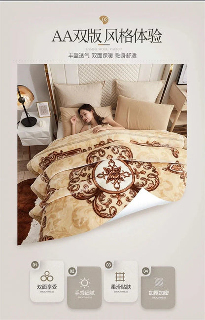 European Style Warm Raschel Blanket for Winter High End Soft Thicken Warmth Weighted Blanket Double Side Flocked Comforter Duvet.
