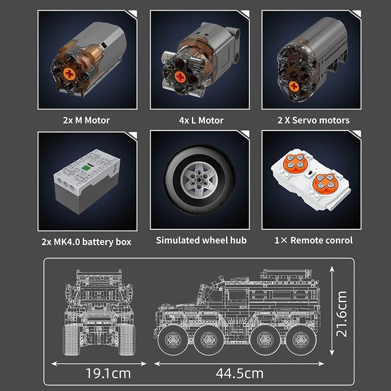 Mould King 13088 13089 Technical Car Toys The RC Avtoros Shaman 8x8 Building Block Assembly Car Brick Set Kids Christmas Gift.