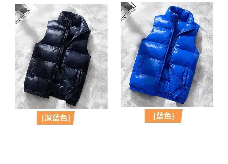 Vest Winter Hooded Glossy Cotton Vest Casual Waistcoat Men's Sleeveless Jacket Warm Overcoats Zipper Solid Color Mens Warm Vests.