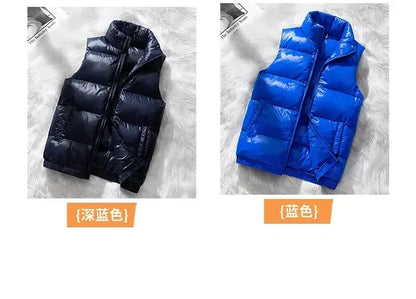 Vest Winter Hooded Glossy Cotton Vest Casual Waistcoat Men's Sleeveless Jacket Warm Overcoats Zipper Solid Color Mens Warm Vests.