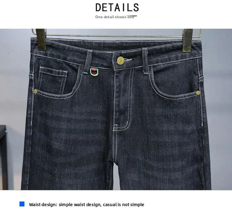 Zerrissene, reguläre, schmale Passform, gerade Jeans, bequem, lässig, Herbstmode, Denim-Hose, klassische, dünne Vintage-Unisex-Herren-Stretchhose.