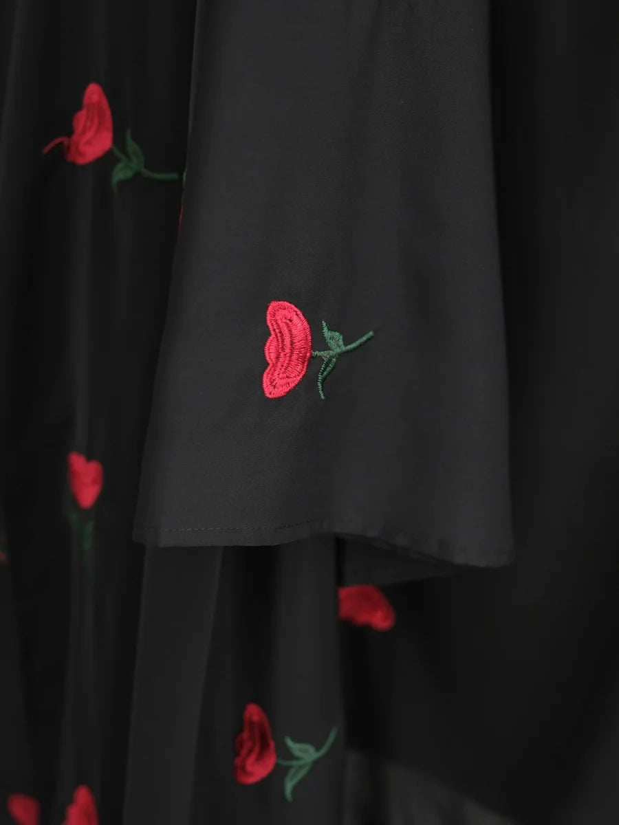 Women Middle East Arabic Dubai Abaya Luxury Rose embroidery Kimono Cardigan Long Dress Modest Robe Femme Islam Clothing Kebaya.