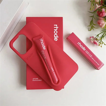Phone Case for IPhone 15 16 14 13 12 11 Pro Max Plus 17 Air Lip Gloss Holder Silicone Shockproof Cover with Box and Lipstick