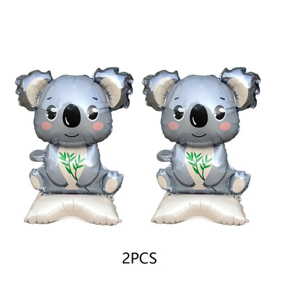 3/2 Stück Dschungel-Tier-Folienballons mit Ständer – Koala-Elefant-Fuchs für Geburtstag, Hochzeit, Karneval, Themendekorationen.