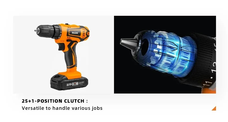 HILDA 21V Bohrmaschine Mini Wireless Power Treiber Lithium-ionen Batterie Akku-bohrschrauber Elektrische Schraubendreher Hause DIY Power werkzeuge