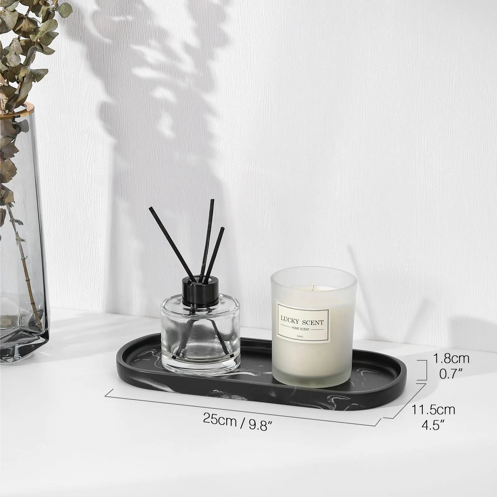 Bathroom Vanity Tray Oval Soap Dispenser Tray 10" Marble Kitchen Counter Trays Resin Bathroom Tray for Counter Toilet Tank Tray.