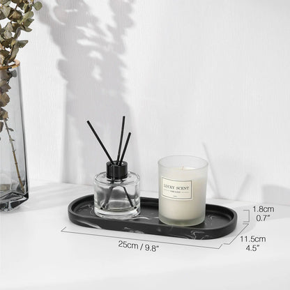 Bathroom Vanity Tray Oval Soap Dispenser Tray 10" Marble Kitchen Counter Trays Resin Bathroom Tray for Counter Toilet Tank Tray.