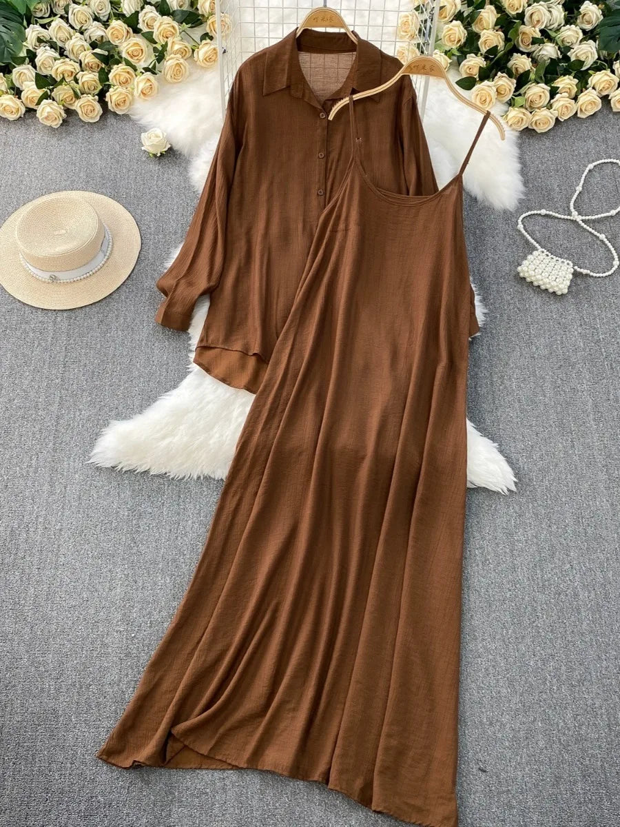 Muslim Women Shirt Dress Two Piece Set Solid Modest Suits Ramadan Musulman Ensemble Morocco Dubai Abayas Islam Outfits Jalabiya.