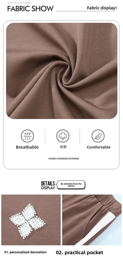 Casual Breathable Short Sleeve Sportswear Set for Middle-Aged Mothers Fashionable Summer Clothing Grandmother Style.