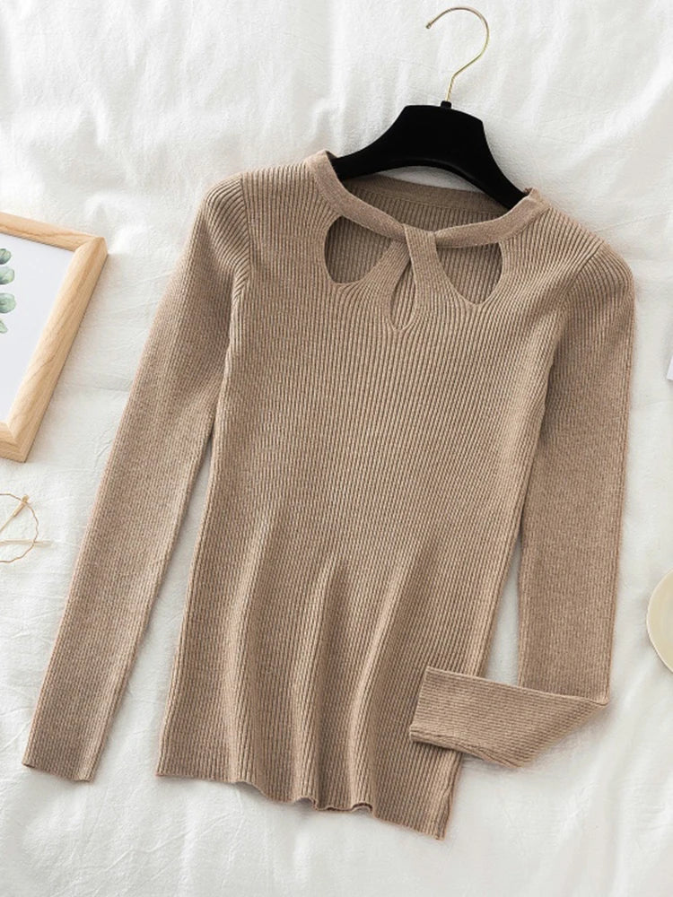2025 Fashion Hollow Out Women Sweaters Autumn Winter Tops Slim Women Pullover Knitted Sweater Basic Solid Jumper Soft Warm Pull.