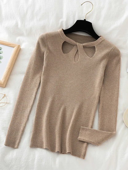 2025 Fashion Hollow Out Women Sweaters Autumn Winter Tops Slim Women Pullover Knitted Sweater Basic Solid Jumper Soft Warm Pull.