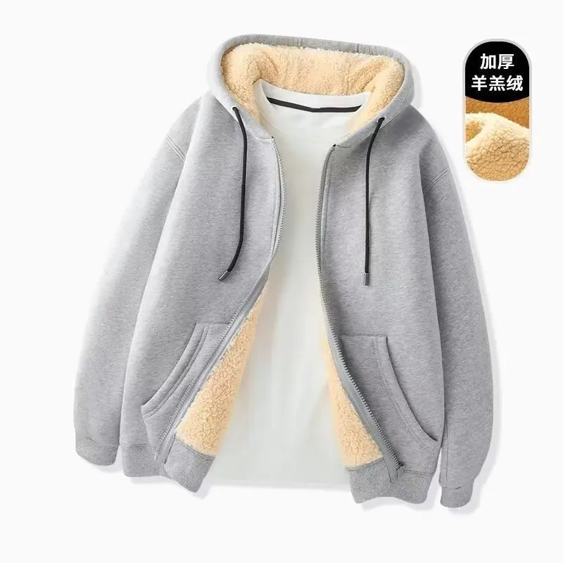 Men's Velvet Thickened Hooded Cardigan Top Student Zipper.