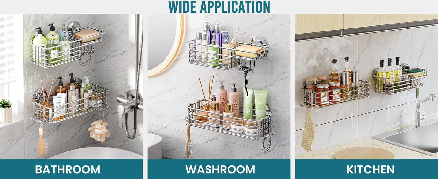 TAILI Dusch-Caddy mit Saugnapf, 2er-Pack mit Haken und Seifenhalter, robuster Badezimmer-Dusch-Organizer, ohne Bohren von Duschregalen