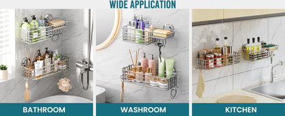 TAILI Dusch-Caddy mit Saugnapf, 2er-Pack mit Haken und Seifenhalter, robuster Badezimmer-Dusch-Organizer, ohne Bohren von Duschregalen