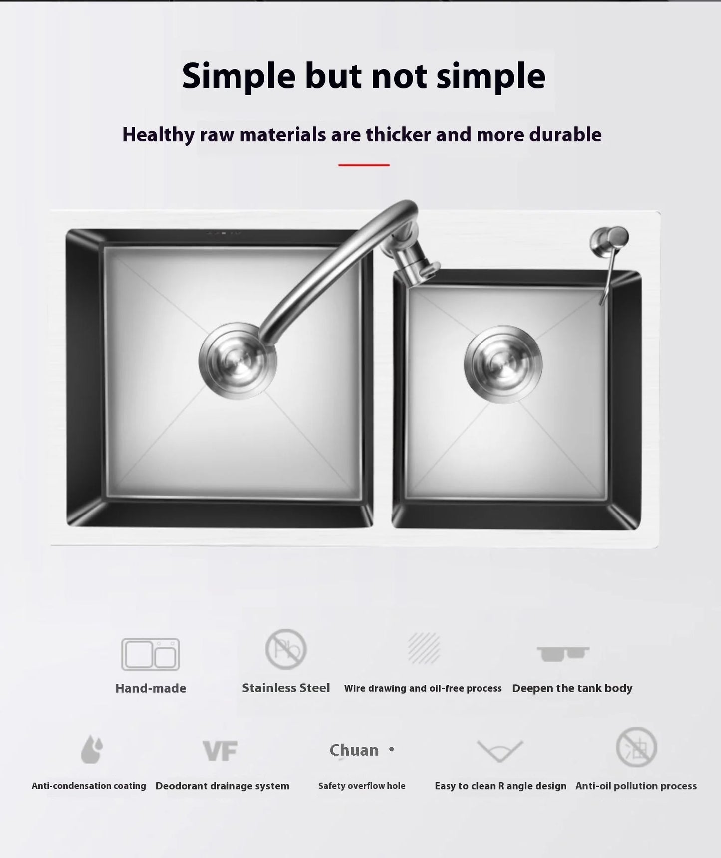 304 Stainless Steel Large Double Sink Kitchen Silver Multifunctional Sinks Household Washbasin Undermount Basin