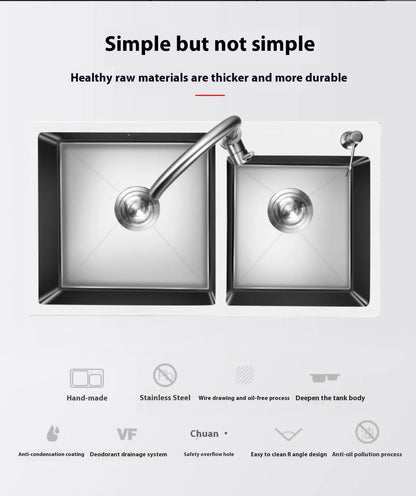 304 Stainless Steel Large Double Sink Kitchen Silver Multifunctional Sinks Household Washbasin Undermount Basin