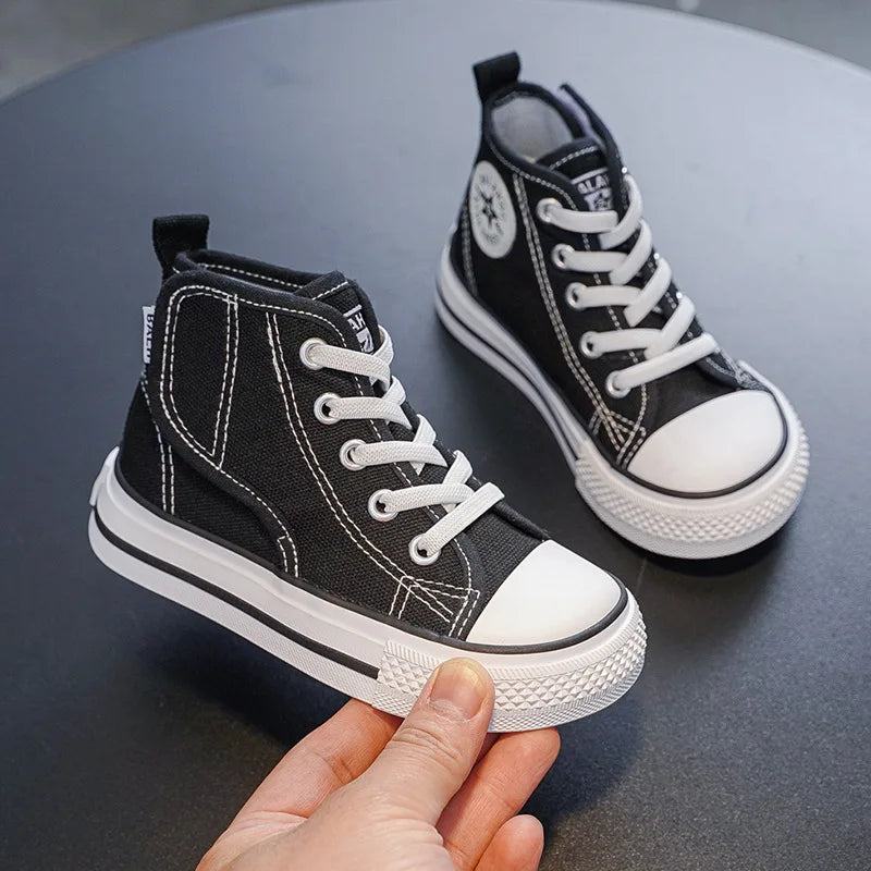 Spring and Autumn New Children's Canvas Shoes Boys High-Top White Shoes Girls Casual Shoes Parent-Child Shoes Board Shoes.