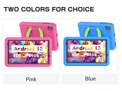 VASOUN Kids Tablet 8 Inch, Android 13 Quad Core, 8GB(4+4expand)RAM+64GB ROM, 5000mAh, Dual Camera, WiFi, Parental Control.