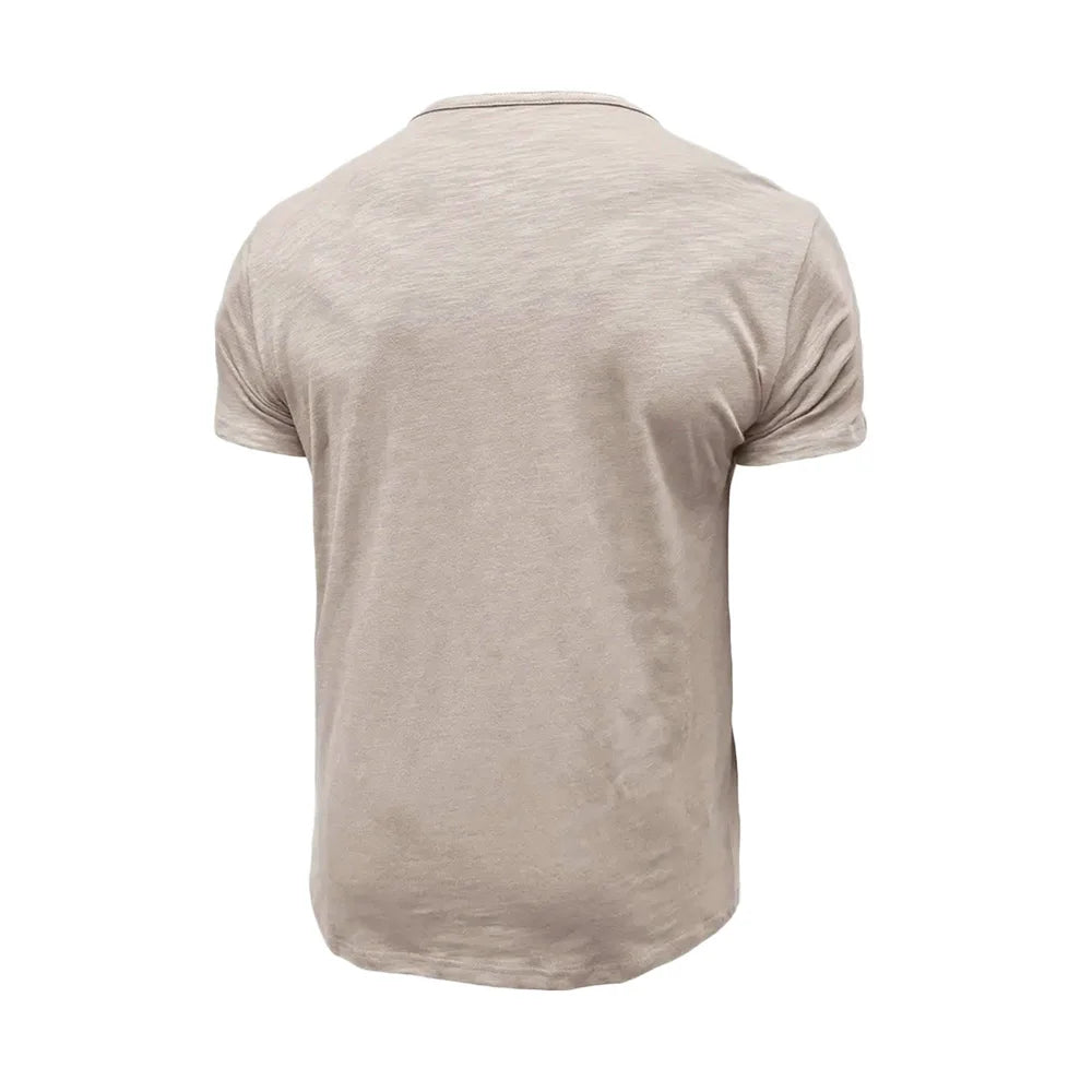 Summer Men's Cotton T-shirt Short-sleeve Henley Collar Casual Solid Color Button Tees Polo High Quality Male Cozy T-shirts.