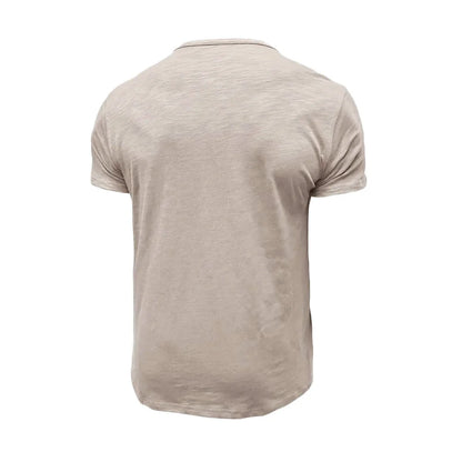 Summer Men's Cotton T-shirt Short-sleeve Henley Collar Casual Solid Color Button Tees Polo High Quality Male Cozy T-shirts.