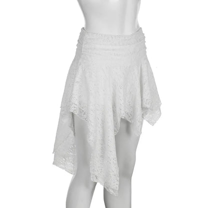 Asymmetrical Lace Skirt Pants Women High Waist Layered Skirt Y2k Japanese Vintage Jacquard Short Skirt 2025 Spring Clothing.