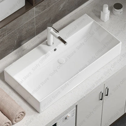 Large Square Ceramic Washbasin For Bathroom Countertop Basin White Sink Above Counter Pedestal Hotel Home Balcony Bathroom Sinks