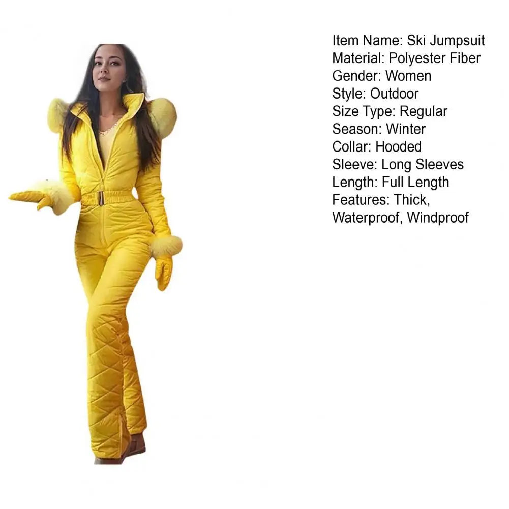 2025 Women Ski Jumpsuit Warm Snowsuit Winter Women's Snowsuit with Gloves Hood Windproof Ski Outfit with Elastic Waist Zipper fo.