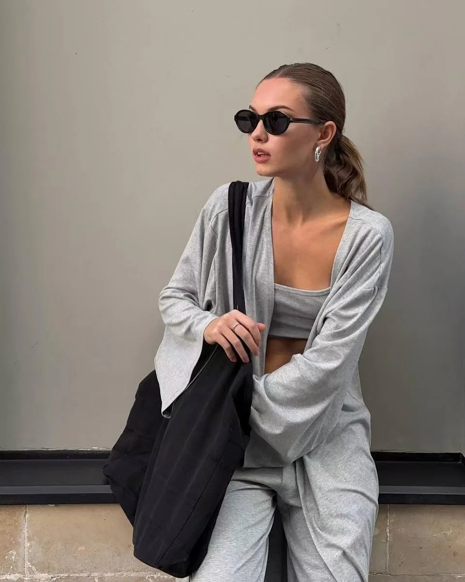 Hirsionsan Modal Soft Loose Sets Women Casual Three Pieces Long Sleeve Cardigan & High Waist Pants & Vest Outfits Tracksuit 2025