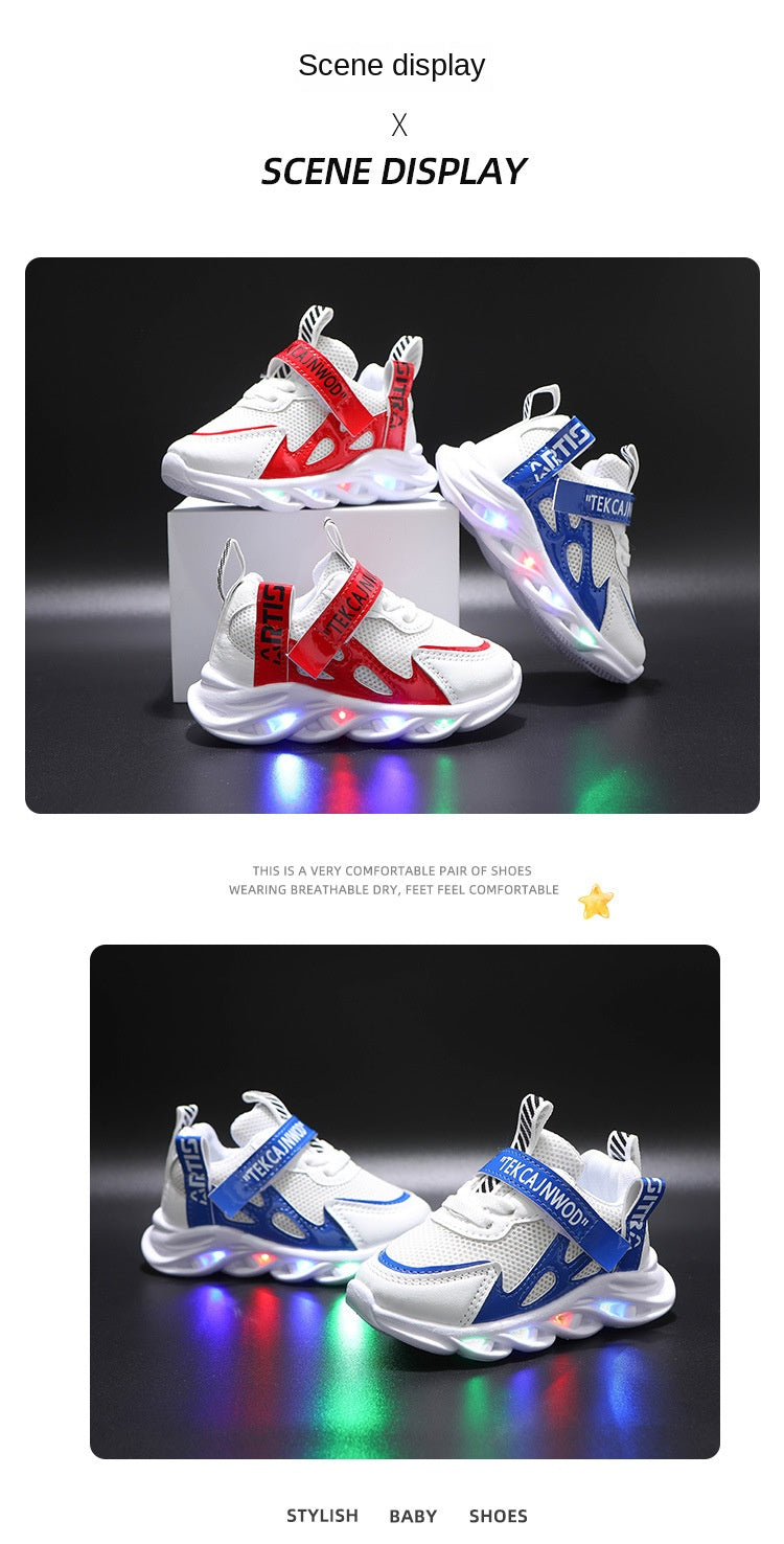New LED Children Glowing Shoes Baby Luminous Sneakers Boys Lighting Running Shoes  Kids Breathable Mesh Sneakers.
