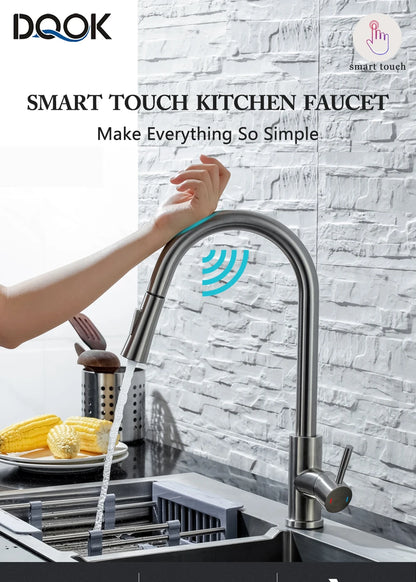 DQOK Küche Wasserhahn Ziehen Gebürstet Nickel Sensor Edelstahl Schwarz Smart Induktion Mixed Tap Touch Control Waschbecken Tap