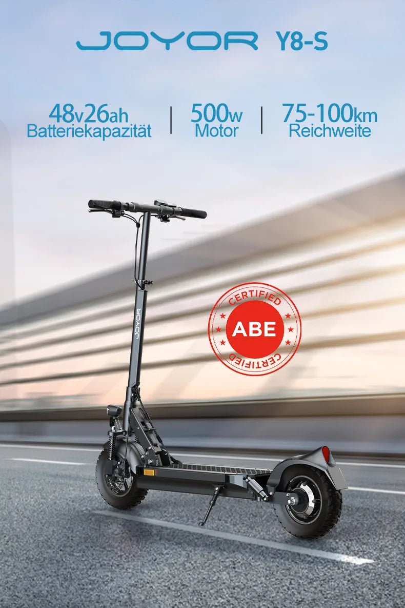 JOYOR Y8-S (ABE) EScooter For Adults E-Scooter 10-Inch Tire 500W Motor 48V26AH Battery City Foldable Electric Scooter.