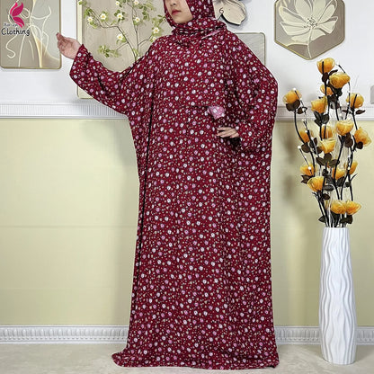 2025 New Muslim Abayas For Women Ramadan Prayer Garment Dubai Middle East Femme Robe Cotton Loose African Dress Turban Attached