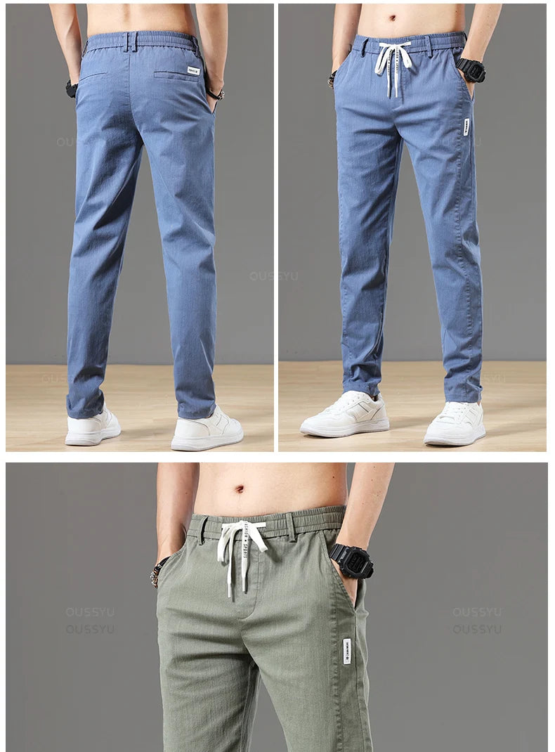 Autumn Cottom Men's Pants Fashion Classic Drawstring Elastic Waist Jogging Stretch Casual Grey Cargo Trousers Male 28-38.