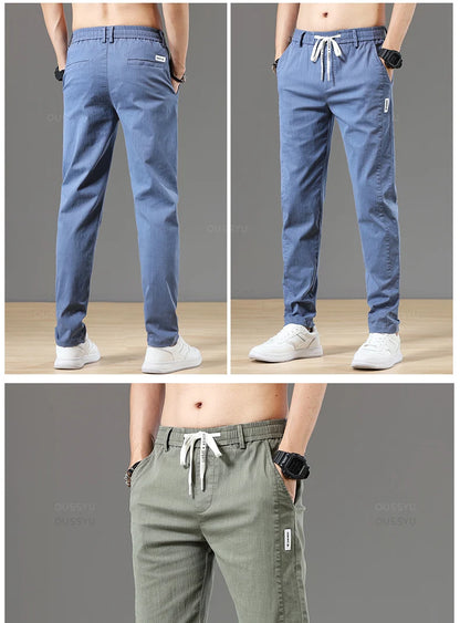 Autumn Cottom Men's Pants Fashion Classic Drawstring Elastic Waist Jogging Stretch Casual Grey Cargo Trousers Male 28-38.