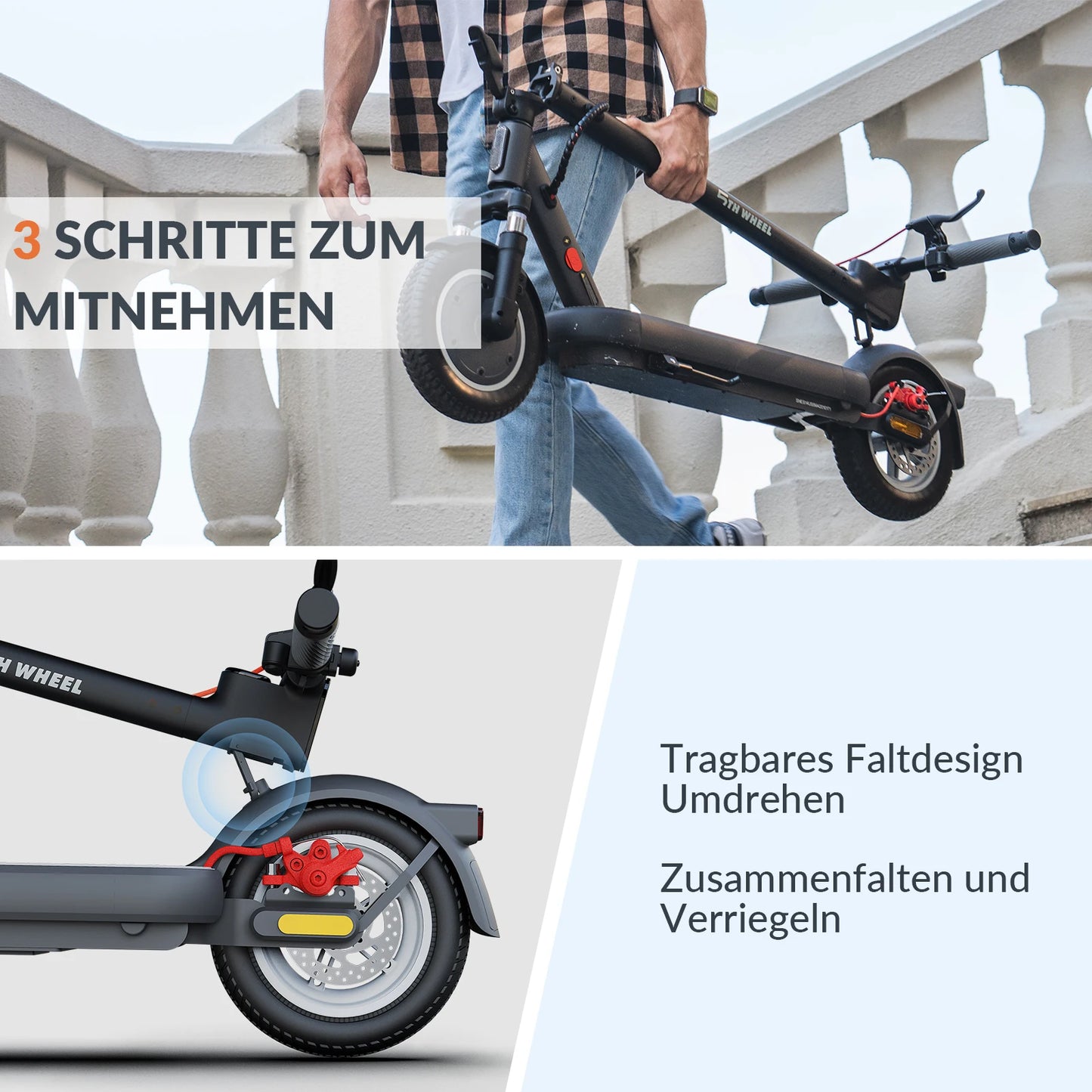 5TH WHEEL ES14 ABE Adult E-Scooter 400W Motor 48V 7.5AH Battery City Electric Scooter 10" Solid Tires Foldable Electric Scooter.