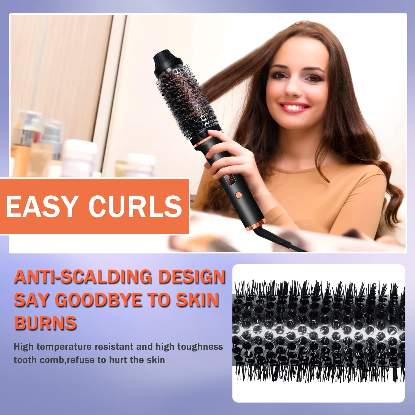Curling Iron Brush PTC Heated Thermal Brush Ceramic Hair Curler Hot Brush Create Loose & Volume Curls Heating Hair Styling Brush
