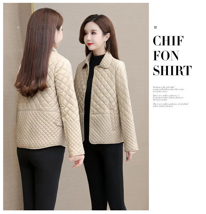 Herbst Winter Frauen Midi Plaid Stepp Mäntel Mode Weibliche Koreanische Kleidung Neue Feste Beiläufige Verdicken Warme Langarm Jacken