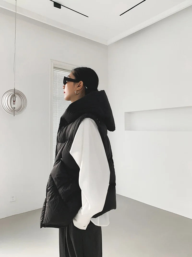 Hirsionsan Herbst Winter Koreanische Weiße Ente Unten Weste Frauen 2023 Neue Einfach Alle-spiel Mäntel FemaleSoft Warme Sleeveness Jacken