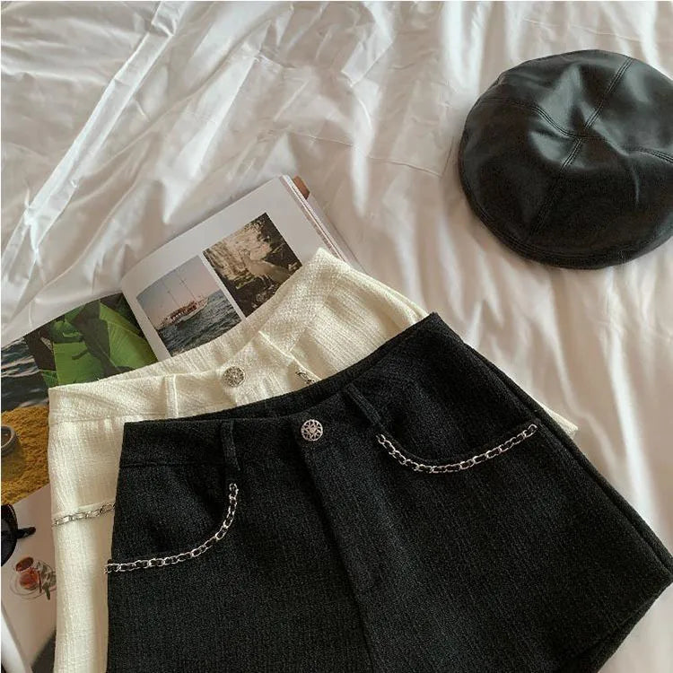 Fashion Tweed High Waist Women Shorts Autumn Winter Slim Office Woolen Black Shorts Women
