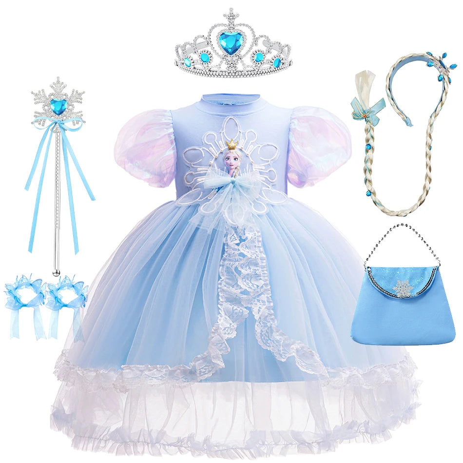 Mädchen Schneekönigin Spitze Schleife Prinzessin Kleid Elsa Cosplay Disney Performance Kleidung Kinder Halloween Karneval Party Fee Outfits