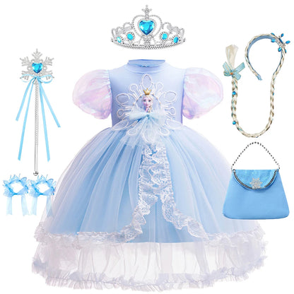 Mädchen Schneekönigin Spitze Schleife Prinzessin Kleid Elsa Cosplay Disney Performance Kleidung Kinder Halloween Karneval Party Fee Outfits