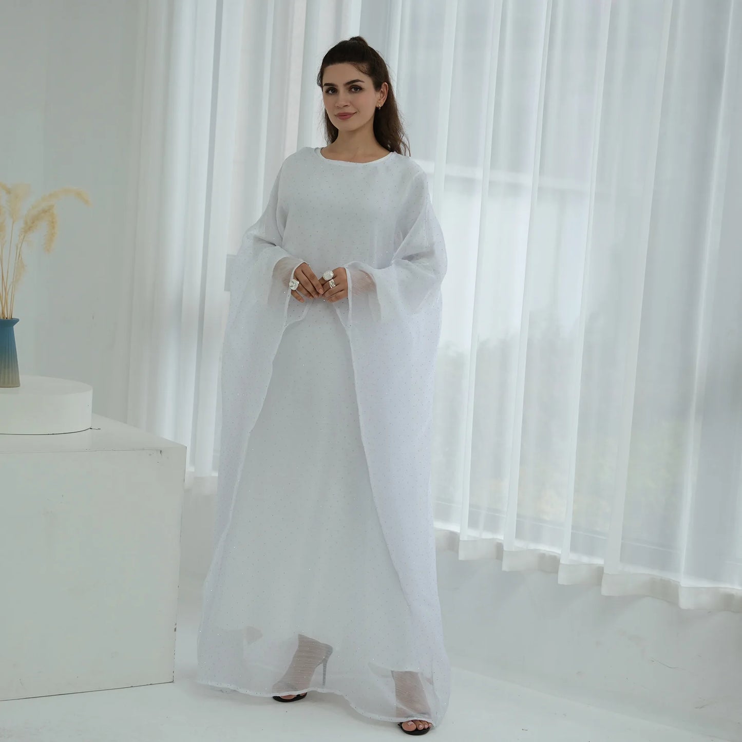 Eid 2 Piece Muslim Woman Set Diamonds Butterfly Abaya with Matching Inner Dress Dubai Luxury Kebaya Caftan Marocain Islam Outfit