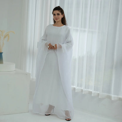 Eid 2 Piece Muslim Woman Set Diamonds Butterfly Abaya with Matching Inner Dress Dubai Luxury Kebaya Caftan Marocain Islam Outfit