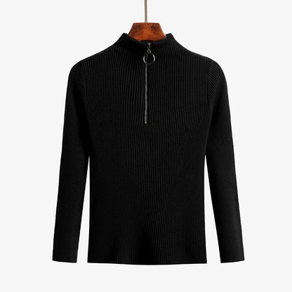 Frauen Fashion Solid Strick Pullover Vintage Langarm Zip-up Grundlegende Hälfte Rollkragenpullover Weibliche Pullover Chic Casual Tops